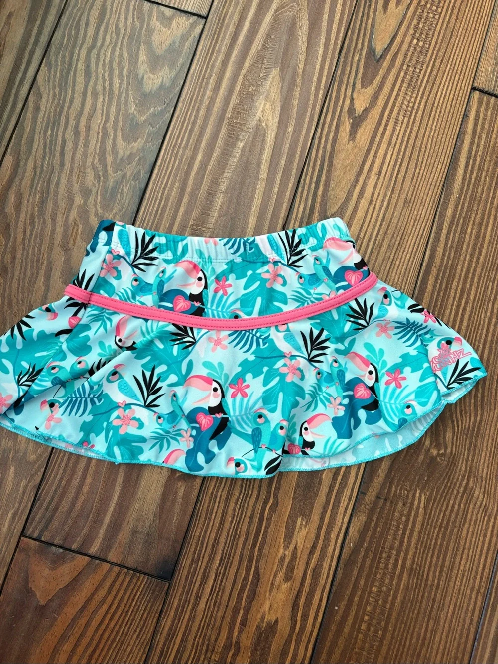 Girls' Turquoise Toucan Swim Skirt with Pink Trim